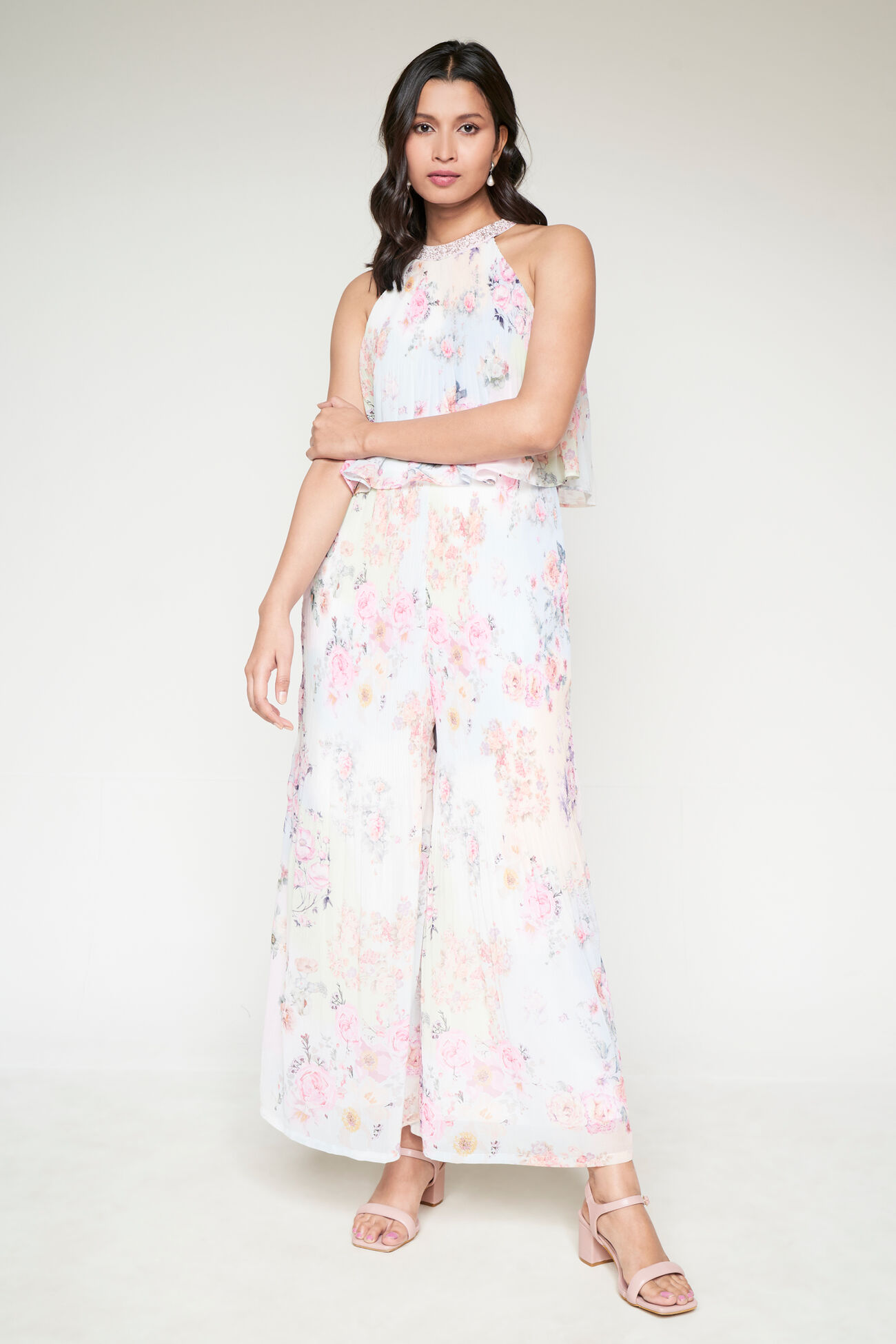 Floral Partywear Jumpsuit, Multi Color, image 1